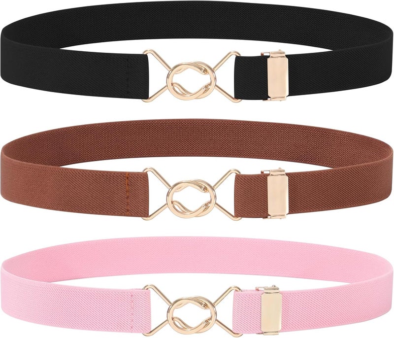 Kajeer Kids Elastic Belt for Girls,3 Pack Youth Belts Stretch Adjustable Gold Round buckle Toddler Belts for Uniform Casual - Image 1